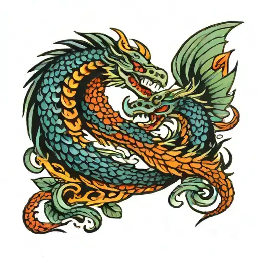 sea serpent vs phoenix rising tattoo design idea