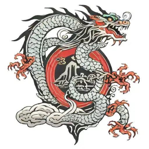 japanese dragon and japanese traditional castle with samurai tattoo design idea