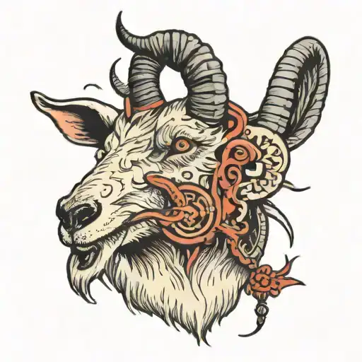 A goat holding a rat in its mouth, creating the "rat king" phenomenon tattoo design idea