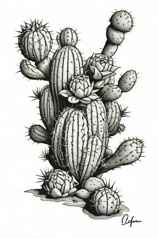 western, cactus, desert tattoo design idea