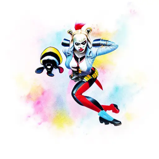 A bumblebee wearing a Harley Quinn costume tattoo design idea
