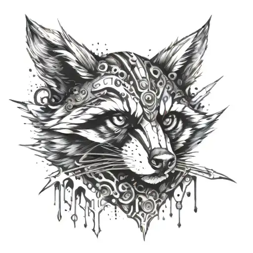 mechanical racoon warrior tattoo design idea