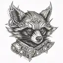 mechanical racoon warrior tattoo design idea