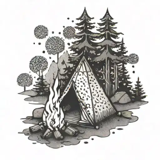 camp fire tattoo design idea