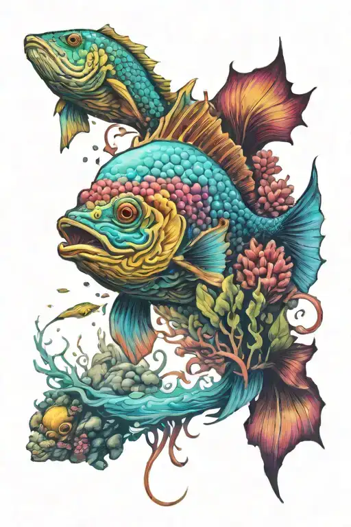 underwater scene with colorful tattoo design idea
