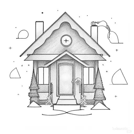 little house community for 3 persons tattoo design idea