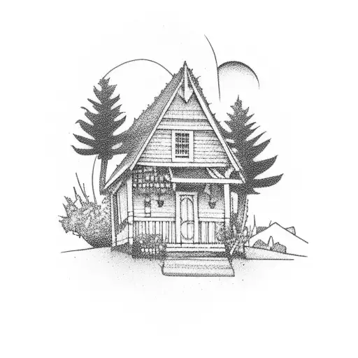 little house community for 3 persons tattoo design idea