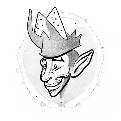 Minimal drawing of a long-nosed jester doing the tango alone tattoo design idea