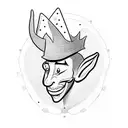 Minimal drawing of a long-nosed jester doing the tango alone tattoo design idea