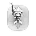 Minimal drawing of a long-nosed jester doing the tango alone tattoo design idea