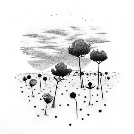 Sunset with field in the foreground tattoo design idea