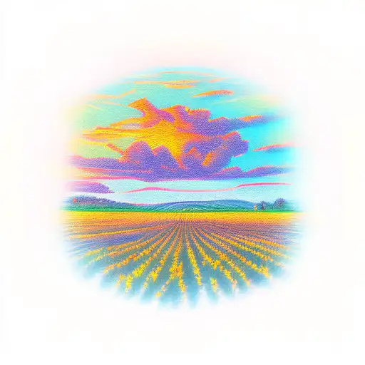 Sunset with field in the foreground tattoo design idea