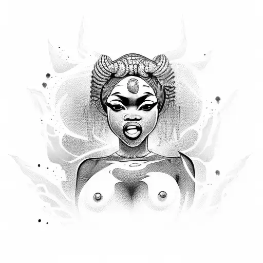 Ahegao African Goddess Oshun nude tattoo design idea