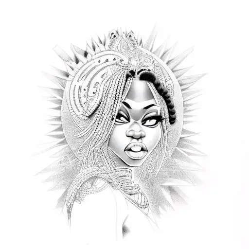 Ahegao African Goddess Oshun nude tattoo design idea
