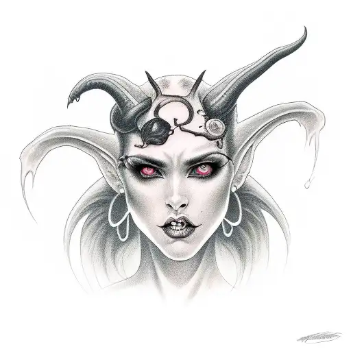succubus with a seductive stare, dark hair and dark eyes tattoo design idea
