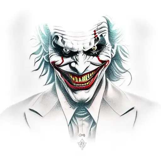 A realism tattoo of a joker card with a sinister grin and detailed shading tattoo design idea