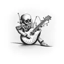A voodoo doll playing a guitar, with music notes forming its strings tattoo design idea