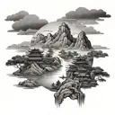 Vietnamese landscape tattoo design idea