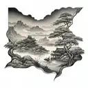 Vietnamese landscape tattoo design idea