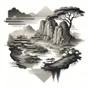 Vietnamese landscape tattoo design idea