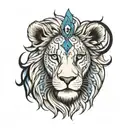 a lion with one blue eye and the other eye is a cross tattoo design idea