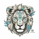 a lion with one blue eye and the other eye is a cross tattoo design idea