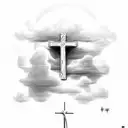 " Philippians 4:13 - I can do all things through Christ who strengthens me." surrounded by clouds with a cross in the ba tattoo design idea