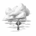 " Philippians 4:13 - I can do all things through Christ who strengthens me." surrounded by clouds with a cross in the ba tattoo design idea