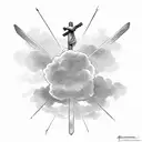 " Philippians 4:13 - I can do all things through Christ who strengthens me." surrounded by clouds with a cross in the ba tattoo design idea