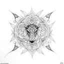 A dark and intricate dotwork tattoo depicting a animal , surrounded by geometric patterns inspired by mandalas. tattoo design idea