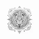 A dark and intricate dotwork tattoo depicting a animal , surrounded by geometric patterns inspired by mandalas. tattoo design idea