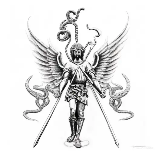 saint Michael the archangel slaying the devil as a serpent  tattoo design idea