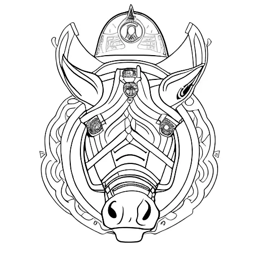 A detailed horse head with a motorcycle engine incorporated into the design, symbolizing your love for both animals and riding tattoo design idea