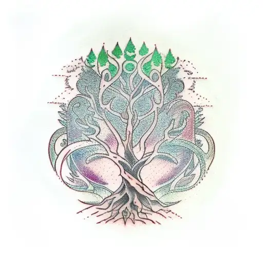 Yggdrasil world tree sleeve  tattoo design idea