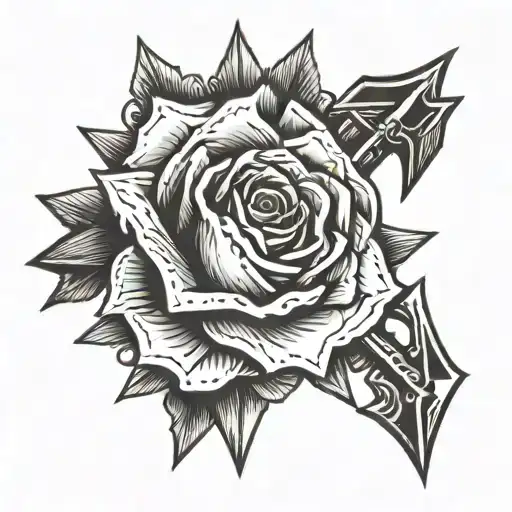ring rose arrow weapon tattoo design idea