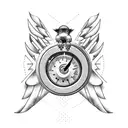 father with a speedometer and cross and angel bird and dates tattoo design idea
