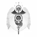 father with a speedometer and cross and angel bird and dates tattoo design idea