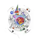 tarot card "Le Monde" in a psychedelic style tattoo design idea