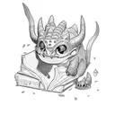 stack of books with toothless and Spyro climbing the stack of books tattoo design idea
