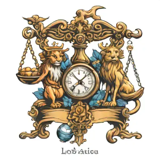libra scales and leo zodiac sign tattoo design idea