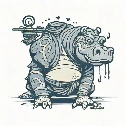 hippo monk shadow at night tattoo design idea