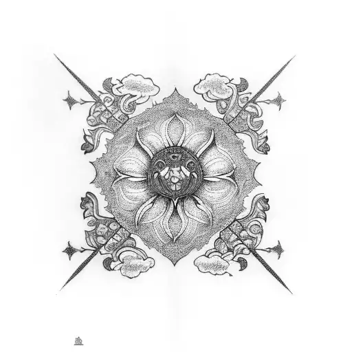 A mystical opium flower blooming from a castle tower tattoo design idea