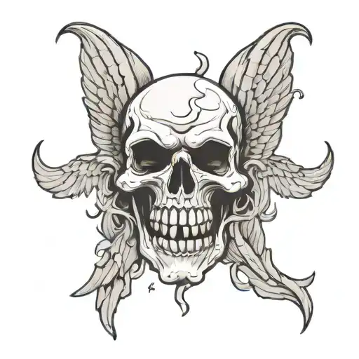 Lucifer's fallen angel wings morphing into a skull tattoo design idea
