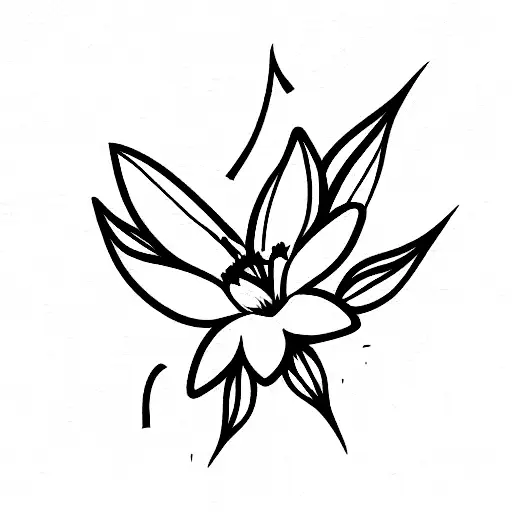 larskpur, Daffodil, and Aster flower on it with leaves on a branch    tattoo design idea