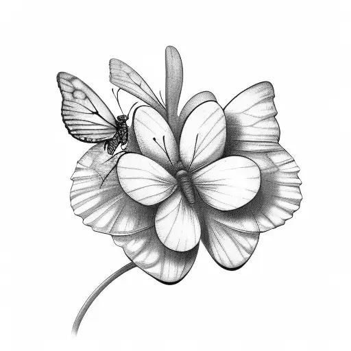 Hawaiian flower butterfly's greenery tattoo design idea