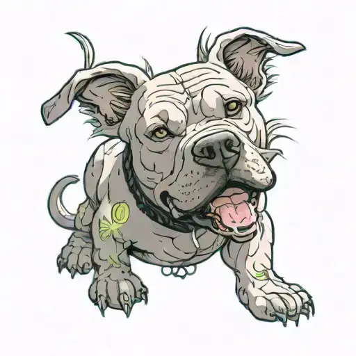 a pit bull with hair like broly from dragon ball z   tattoo design idea
