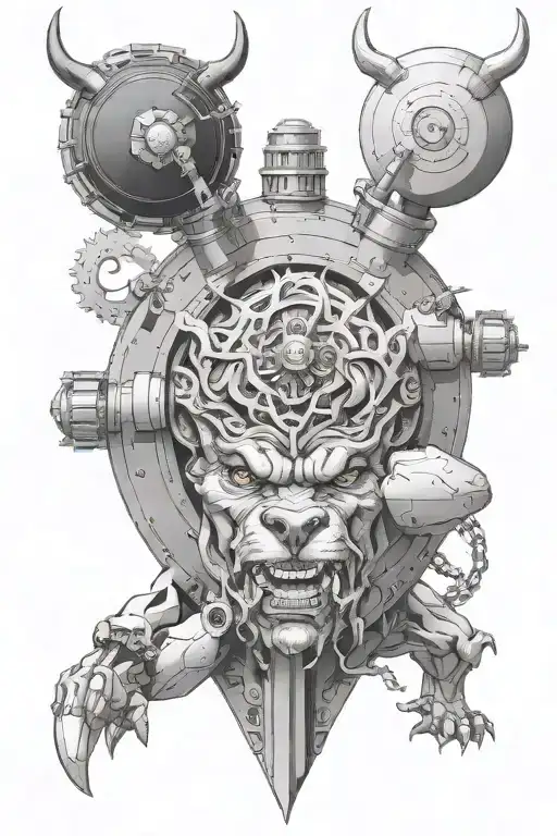 mechanical pit bull with hair like broly from dragon ball z  tattoo design idea