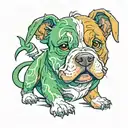 a brown tan and white pit bull with green hair like broly from dragon ball z  tattoo design idea