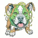 a brown tan and white pit bull with green hair like broly from dragon ball z  tattoo design idea