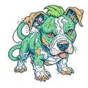 a brown tan and white pit bull with green hair like broly from dragon ball z  tattoo design idea